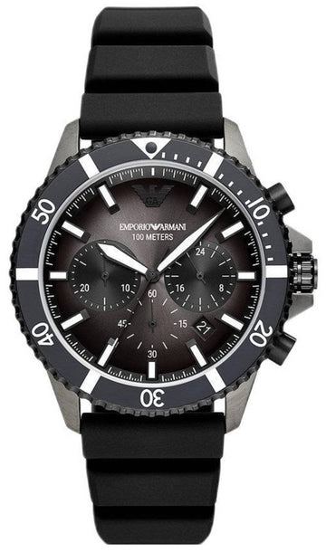  Shop Authentic Emporio Armani Diver Chronograph Black Dial Black Silicon Strap Watch For Men - AR11515 - Luxxuri