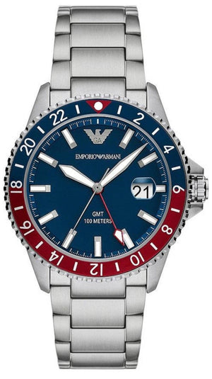  Shop Authentic Emporio Armani Sea Explorer GMT Blue Dial Silver Steel Strap Watch For Men - AR11590 - Luxxuri