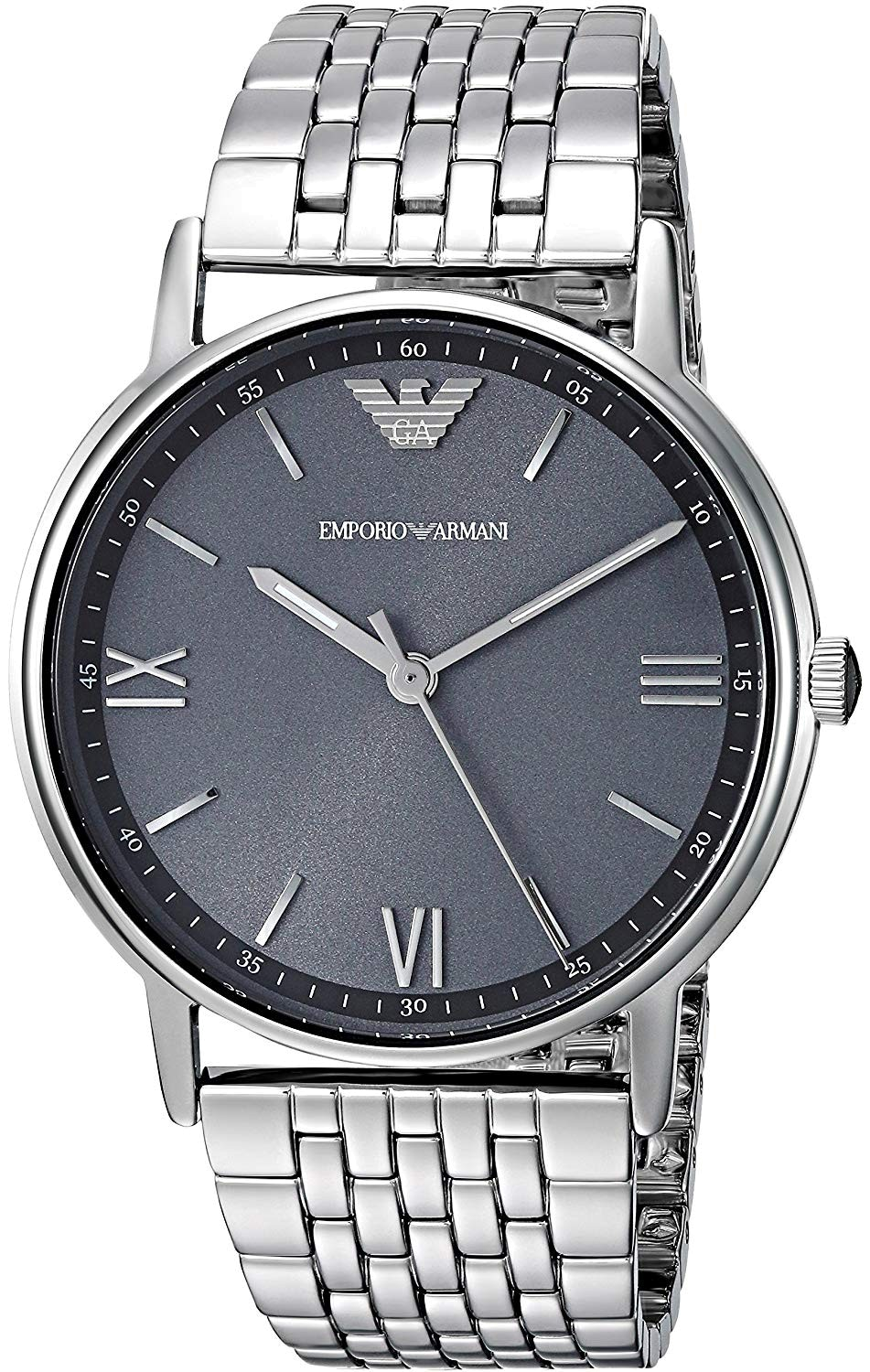 Emporio Armani Kappa Quartz Grey Dial Silver Mesh Bracelet Watch For Men - AR11068