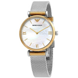  Shop Authentic Emporio Armani Gianni T Bar Mother of Pearl Dial Silver Mesh Bracelet Watch For Women - AR2068 - Luxxuri