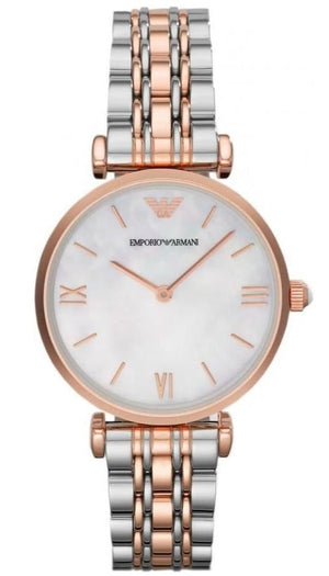  Shop Authentic Emporio Armani T Bar Gianni Classic Mother Of Pearl Dial Two Tone Steel Strap Watch For Women - AR1683 - Luxxuri