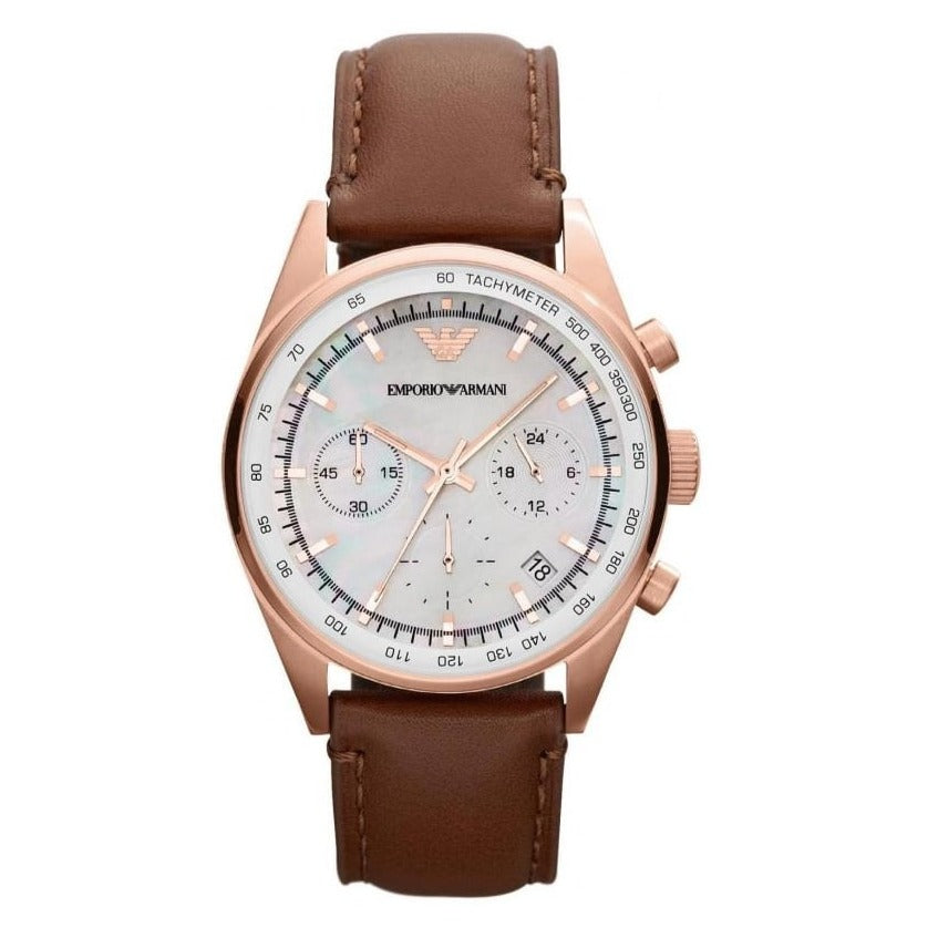  Shop Authentic Emporio Armani Sportivo Chronograph White Dial Brown Leather Strap Watch For Men - AR5996 - Luxxuri