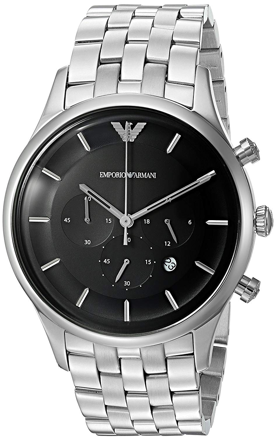 Emporio Armani Chronograph Black Dial Silver Steel Strap Watch For Men - AR11017