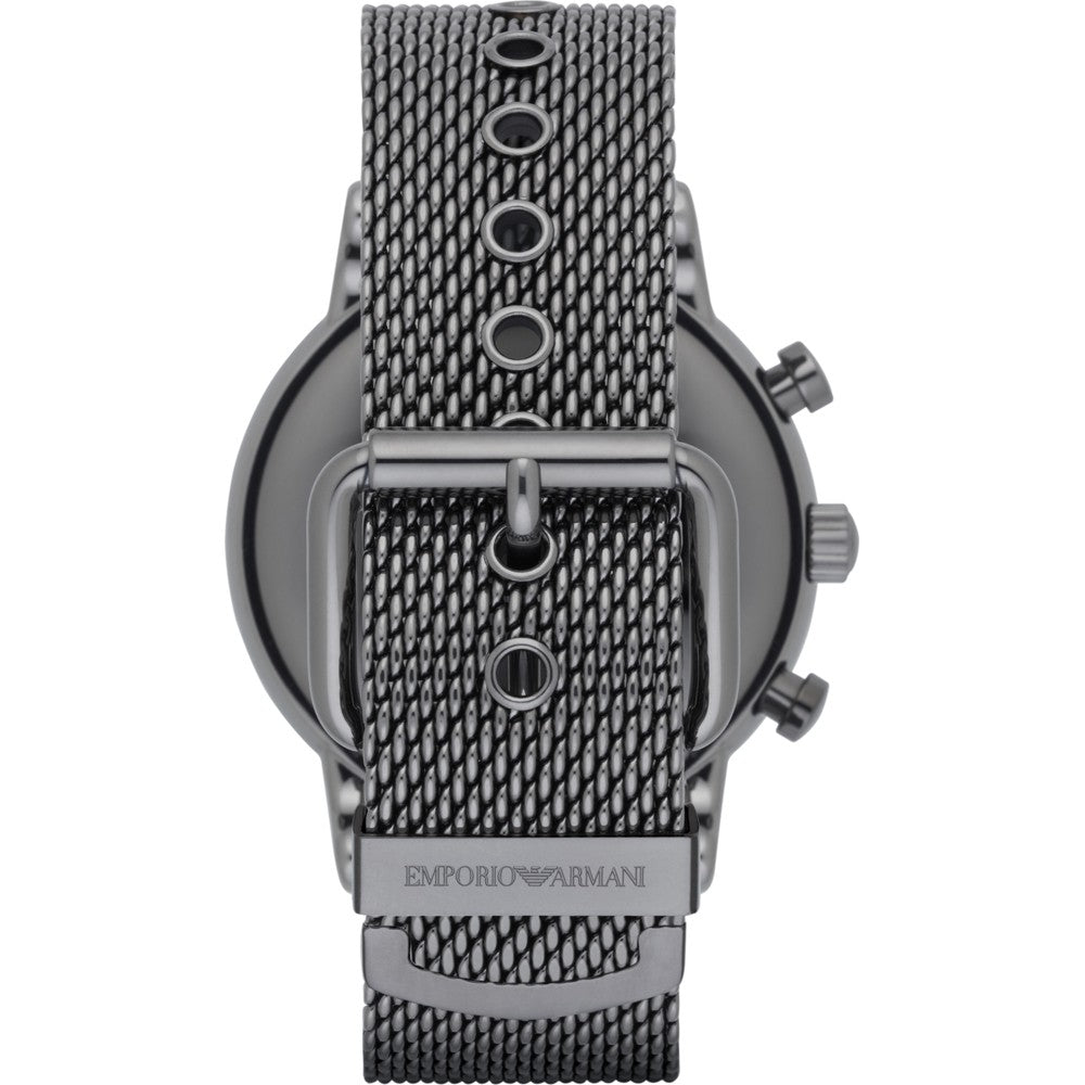  Shop Authentic Emporio Armani Chronograph Blue Dial Gun Metallic Mesh Bracelet Watch For Men - AR1979 - Luxxuri
