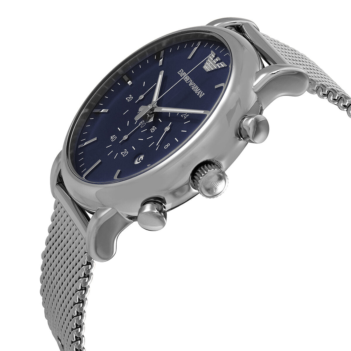  Shop Authentic Emporio Armani Luigi Chronograph Blue Dial Silver Mesh Bracelet Watch For Men - AR80038 - Luxxuri