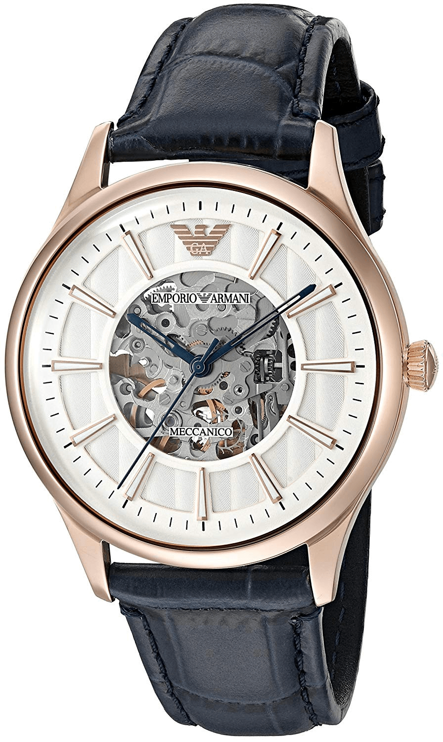  Shop Authentic Emporio Armani Meccanico Automatic White Dial Blue Leather Strap Watch For Men - AR1947 - Luxxuri