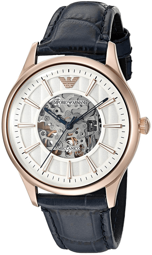  Shop Authentic Emporio Armani Meccanico Automatic White Dial Blue Leather Strap Watch For Men - AR1947 - Luxxuri