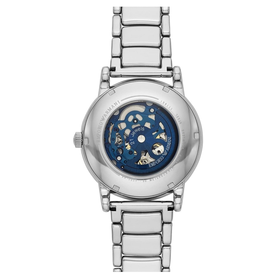 Emporio Armani Meccanico Automatic Silver Dial Silver Steel Strap Watch for Men - AR60006