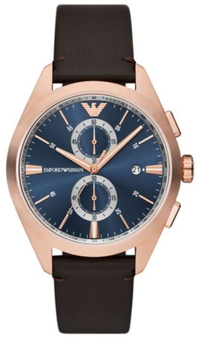  Shop Authentic Emporio Armani Claudio Chronograph Blue Dial Brown Leather Strap Watch For Men - AR11554 - Luxxuri