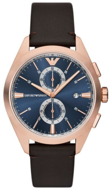  Shop Authentic Emporio Armani Claudio Chronograph Blue Dial Brown Leather Strap Watch For Men - AR11554 - Luxxuri