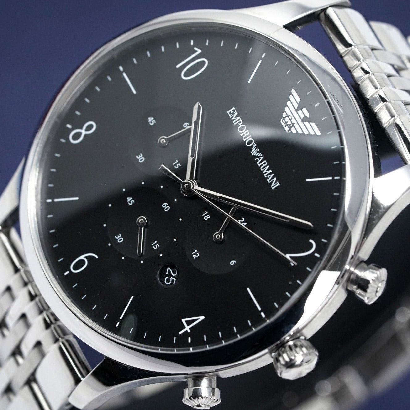 Emporio Armani Beta Chronograph Black Dial Steel Strap Watch For Men - AR1863