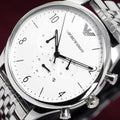  Shop Authentic Emporio Armani Classic Chronograph Silver Dial Silver Steel Strap Watch For Men - AR1879 - Luxxuri