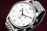  Shop Authentic Emporio Armani Classic Chronograph Silver Dial Silver Steel Strap Watch For Men - AR1879 - Luxxuri