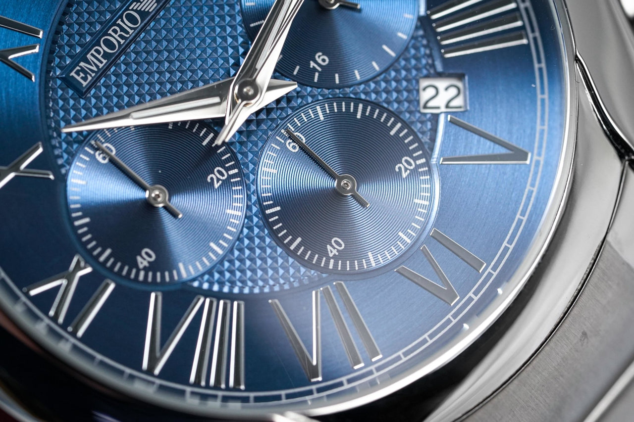  Shop Authentic Emporio Armani Chronograph Quartz Blue Dial Silver Steel Strap Watch For Men - AR11082 - Luxxuri