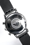  Shop Authentic Emporio Armani Chronograph Blue Dial Gun Metallic Mesh Bracelet Watch For Men - AR1979 - Luxxuri