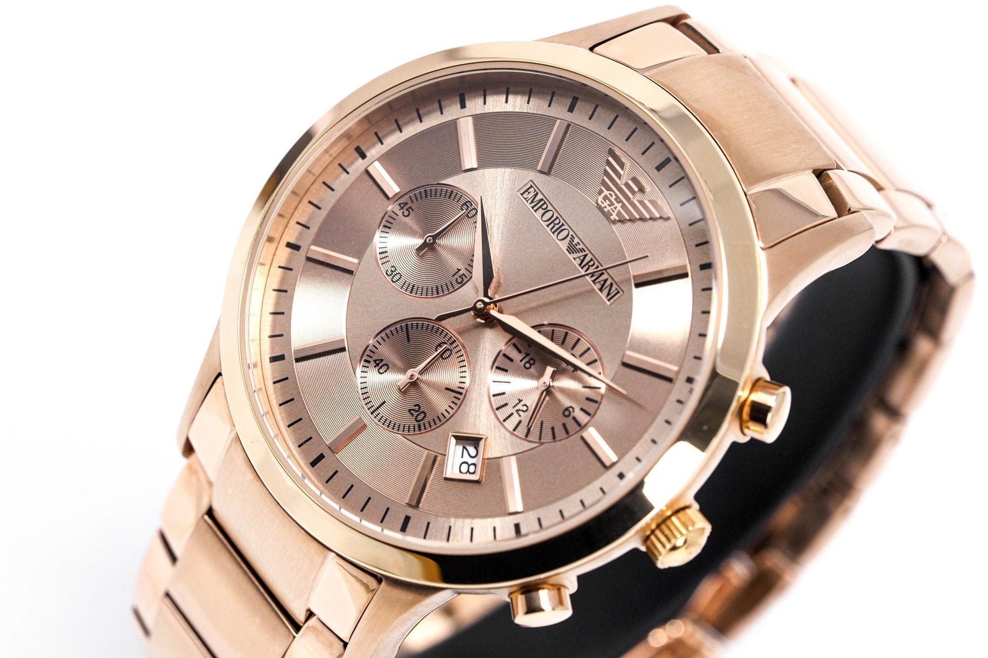  Shop Authentic Emporio Armani Classic Rose Gold Chronograph Steel Strap Watch For Men - AR2452 - Luxxuri