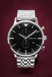  Shop Authentic Emporio Armani Chronograph Black Dial Silver Steel Strap Watch For Men - AR0389 - Luxxuri
