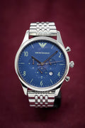  Shop Authentic Emporio Armani Chronograph Blue Dial Silver Steel Strap Watch For Men - AR1942 - Luxxuri