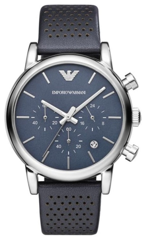  Shop Authentic Emporio Armani Luigi Chronograph Blue Dial Black Leather Strap Watch For Men - AR1736 - Luxxuri