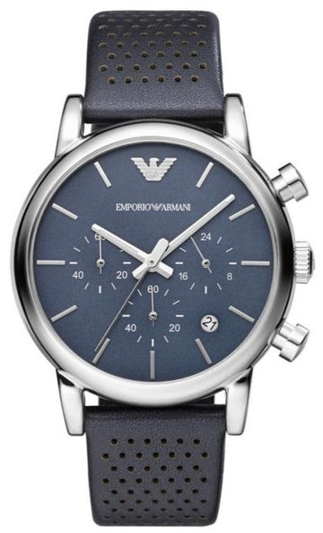  Shop Authentic Emporio Armani Luigi Chronograph Blue Dial Black Leather Strap Watch For Men - AR1736 - Luxxuri