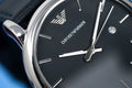  Shop Authentic Emporio Armani Classic Quartz Blue Dial Black Leather Strap Watch For Men - AR1731 - Luxxuri