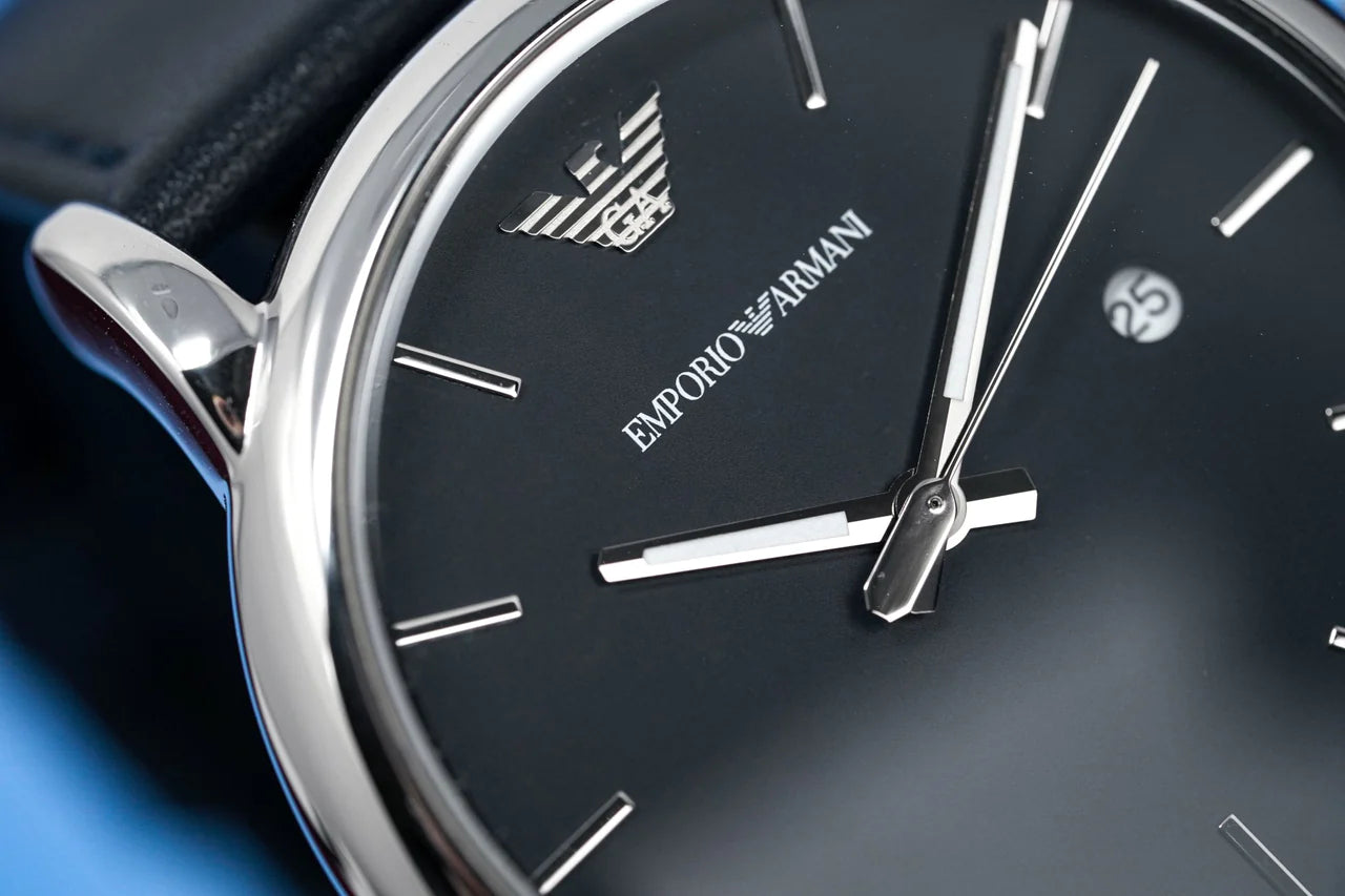  Shop Authentic Emporio Armani Classic Quartz Blue Dial Black Leather Strap Watch For Men - AR1731 - Luxxuri