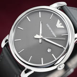  Shop Authentic Emporio Armani Classic Quartz Grey Dial Grey Leather Strap Watch For Men - AR1730 - Luxxuri