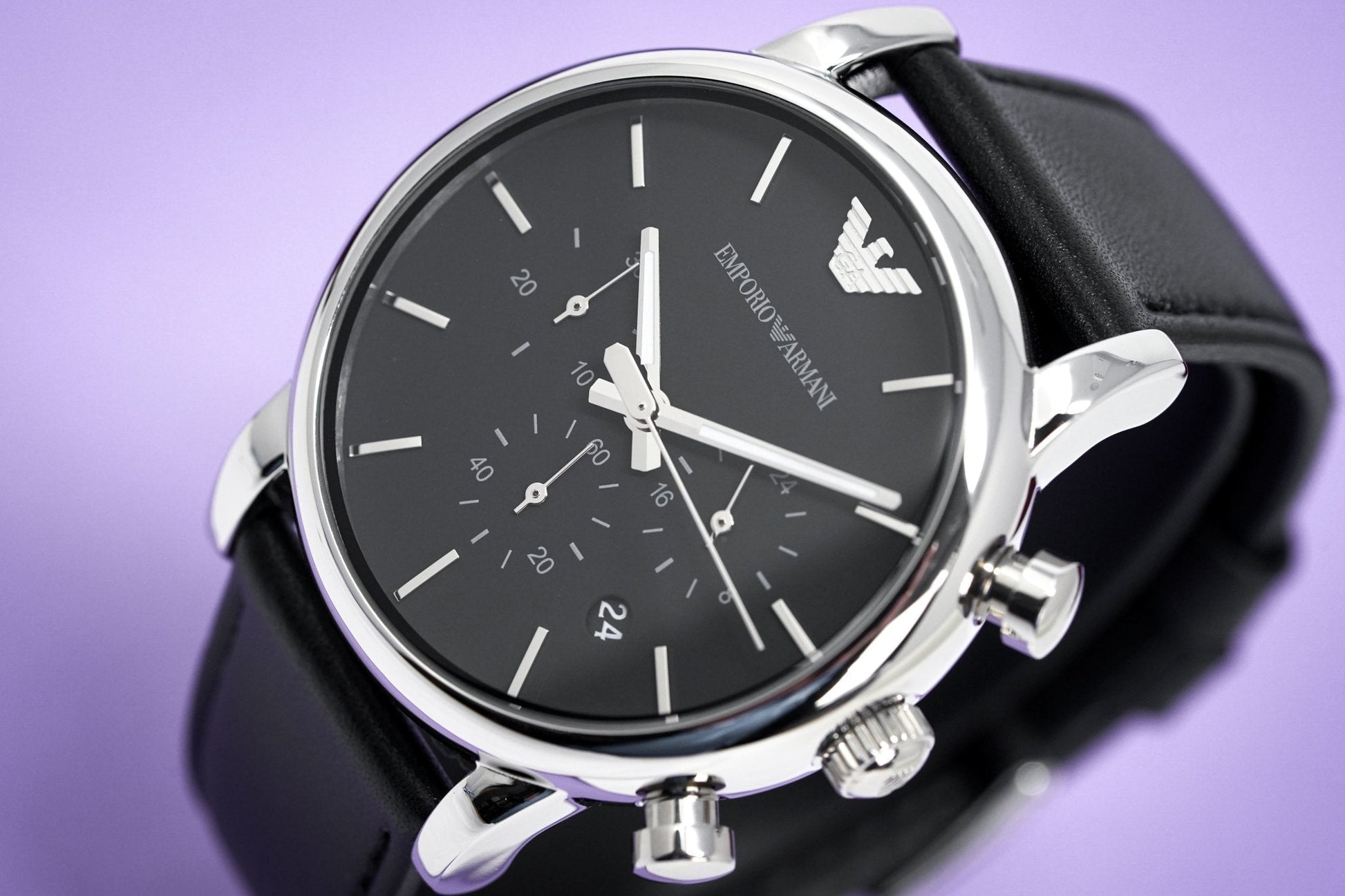  Shop Authentic Emporio Armani Classic Chronograph Black Dial Black Leather Strap Watch For Men - AR1733 - Luxxuri