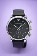  Shop Authentic Emporio Armani Classic Chronograph Black Dial Black Leather Strap Watch For Men - AR1733 - Luxxuri