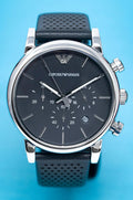  Shop Authentic Emporio Armani Luigi Chronograph Blue Dial Black Leather Strap Watch For Men - AR1736 - Luxxuri