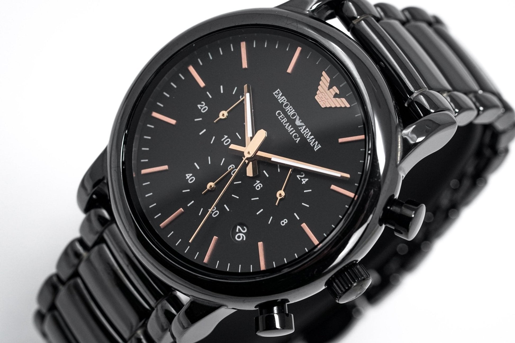  Shop Authentic Emporio Armani Luigi Ceramic Chronograph Black Dial Black Strap Watch For Men - AR1509 - Luxxuri