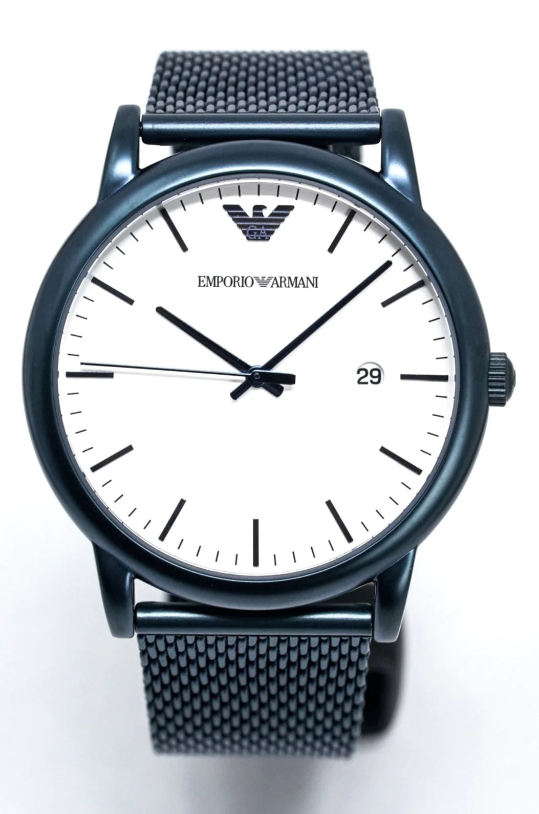  Shop Authentic Emporio Armani Luigi Quartz White Dial Blue Mesh Bracelet Watch For Men - AR11025 - Luxxuri