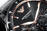  Shop Authentic Emporio Armani Mario Ceramic Chronograph Black Dial Black Steel Strap Watch For Men - AR70002 - Luxxuri