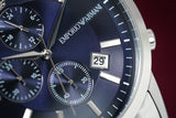  Shop Authentic Emporio Armani Renato Chronograph Blue Dial Silver Steel Strap Watch For Men - AR11164 - Luxxuri