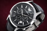  Shop Authentic Emporio Armani Renato Chronograph Black Dial Black Leather Strap Watch For Men - AR2447 - Luxxuri
