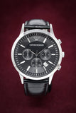  Shop Authentic Emporio Armani Renato Chronograph Black Dial Black Leather Strap Watch For Men - AR2447 - Luxxuri