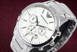  Shop Authentic Emporio Armani Renato Chronograph Cream Dial Silver Steel Strap Watch For Men - AR2458 - Luxxuri