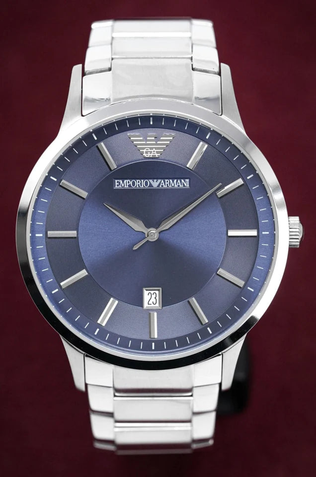  Shop Authentic Emporio Armani Valente Quartz Blue Dial Silver Steel Strap Watch For Men - AR11085 - Luxxuri