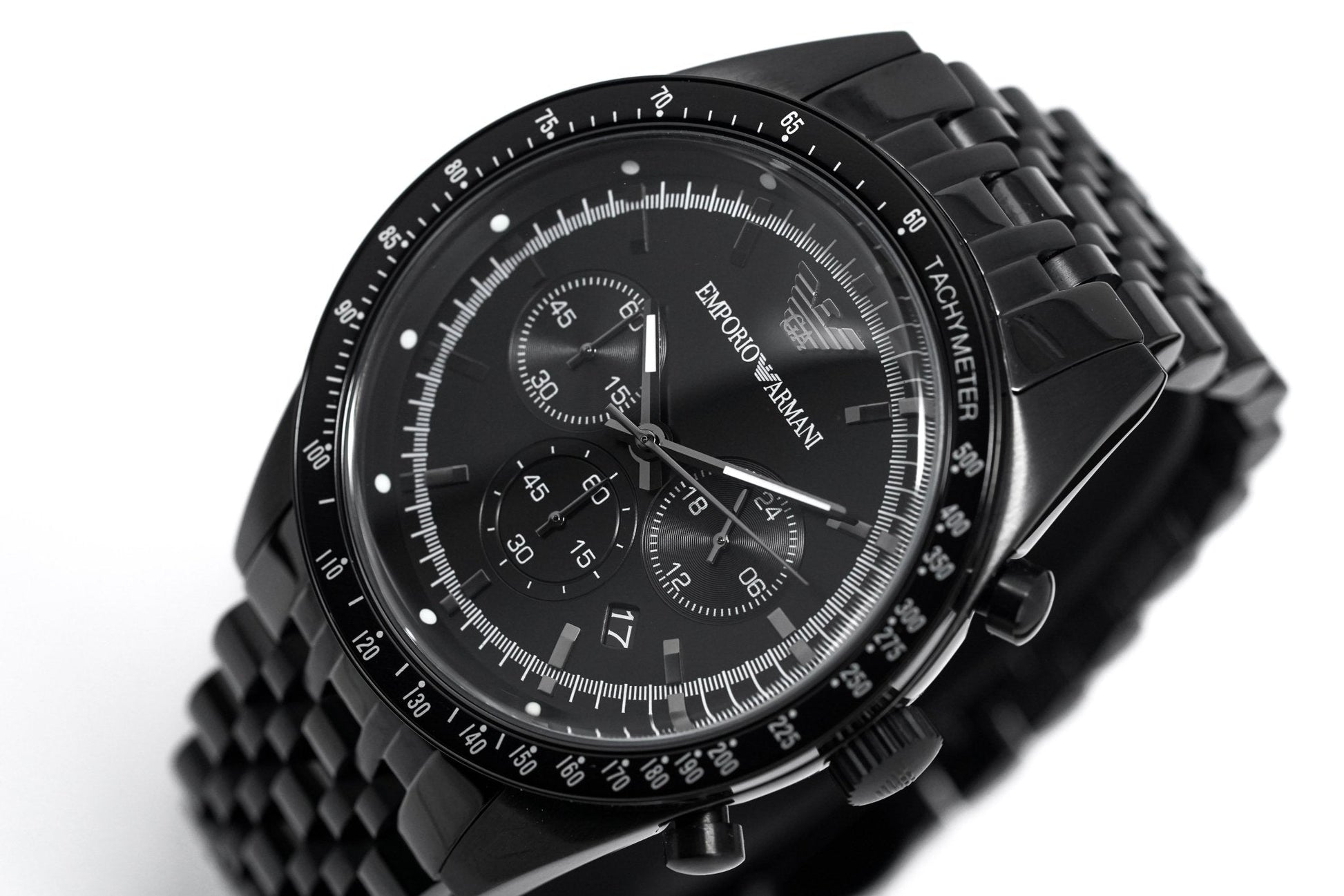  Shop Authentic Emporio Armani Tazio Chronograph Black Dial Black Steel Strap Watch For Men - AR5989 - Luxxuri