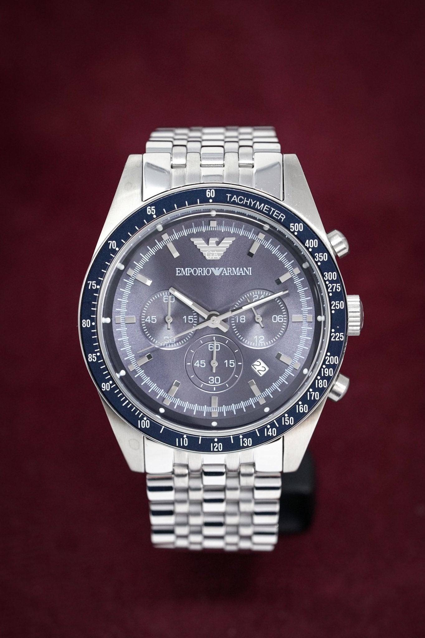  Shop Authentic Emporio Armani Sportivo Chronograph Blue Stainless Steel Watch For Men - AR6072 - Luxxuri