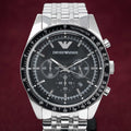  Shop Authentic Emporio Armani Tazio Chronograph Black Dial Silver Steel Strap Watch For Men - AR5988 - Luxxuri