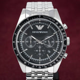  Shop Authentic Emporio Armani Tazio Chronograph Black Dial Silver Steel Strap Watch For Men - AR5988 - Luxxuri