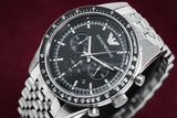  Shop Authentic Emporio Armani Tazio Chronograph Black Dial Silver Steel Strap Watch For Men - AR5988 - Luxxuri