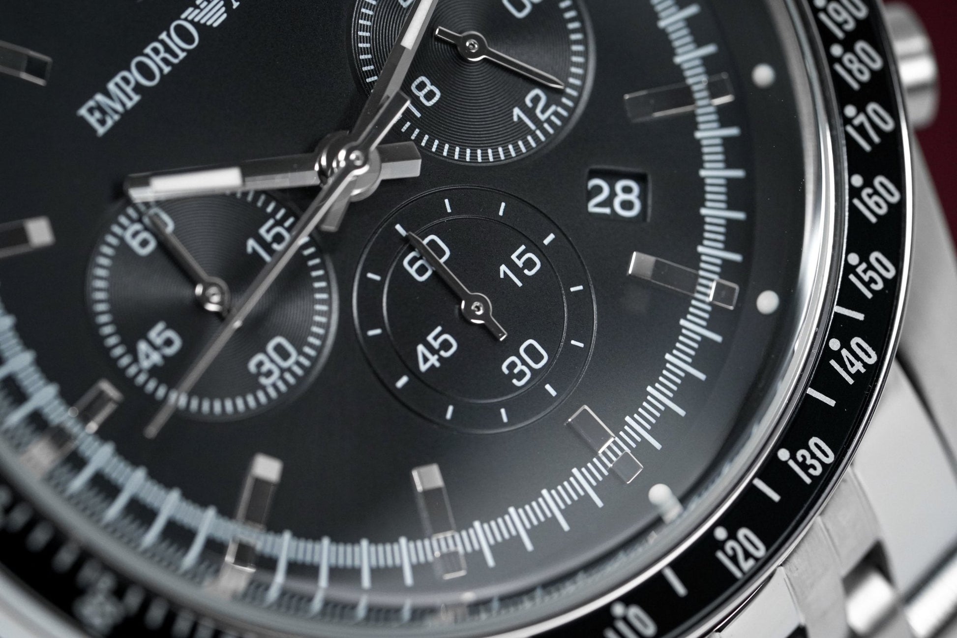  Shop Authentic Emporio Armani Tazio Chronograph Black Dial Silver Steel Strap Watch For Men - AR5988 - Luxxuri