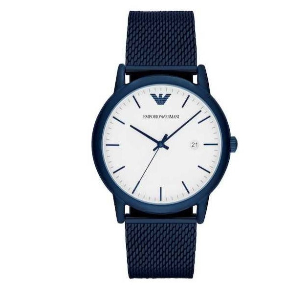  Shop Authentic Emporio Armani Luigi Quartz White Dial Blue Mesh Bracelet Watch For Men - AR11025 - Luxxuri