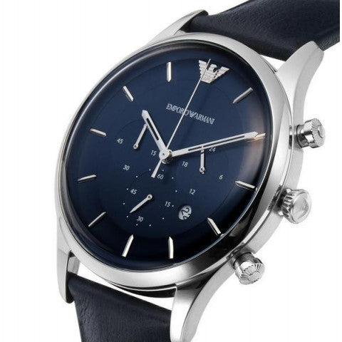  Shop Authentic Emporio Armani Lambda Chronograph Blue Dial Blue Leather Strap Watch For Men - AR11018 - Luxxuri