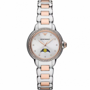  Shop Authentic Emporio Armani Mia Three Hand Moonphase Mother of Pearl Dial Two Tone Steel Strap Watch For Women - AR11567 - Luxxuri