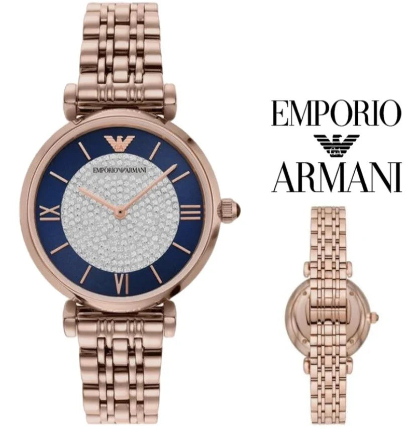  Shop Authentic Emporio Armani Gianni T-Bar Quartz Crystals Black Dial Gold Steel Strap Watch For Women - AR11423 - Luxxuri