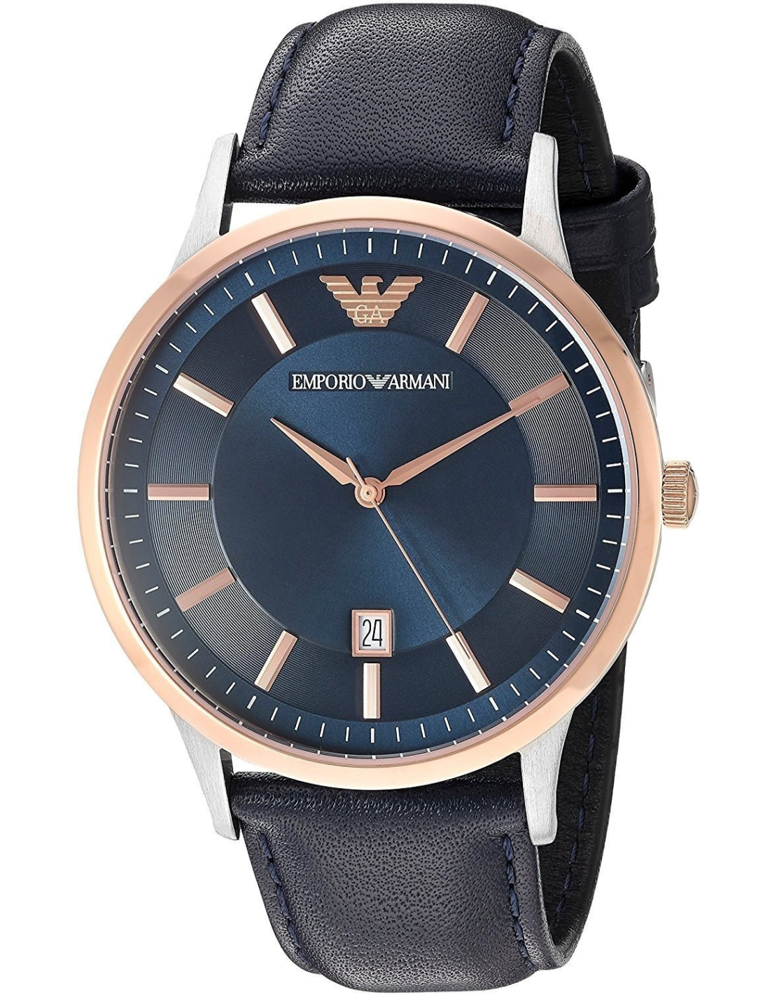 Emporio Armani Renato Analog Blue Dial Black Leather Strap Watch For Men - AR2506