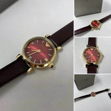  Shop Authentic Emporio Armani Gianni T Bar Burgundy Dial Burgundy Leather Strap Watch For Women - AR1758 - Luxxuri